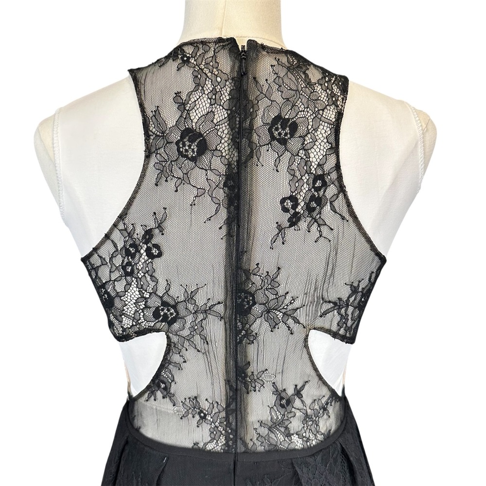 JS Collection Black Lace Maxi Dress‎ Sheer Skirt High Slit Racerback Cutout Gown - Picture 8 of 10